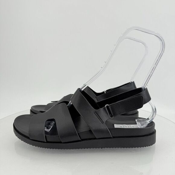 Steven Steve Madded Faun Sandals Womens 11 Black Strappy Wedge Comfy Vegan - Picture 6 of 13